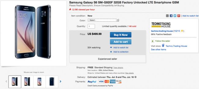 Fotografía - [Offre Alerte] 32GB Débloqué GSM Samsung Galaxy S6 (G920F) est disponible pour 500 $ Neuf sur eBay